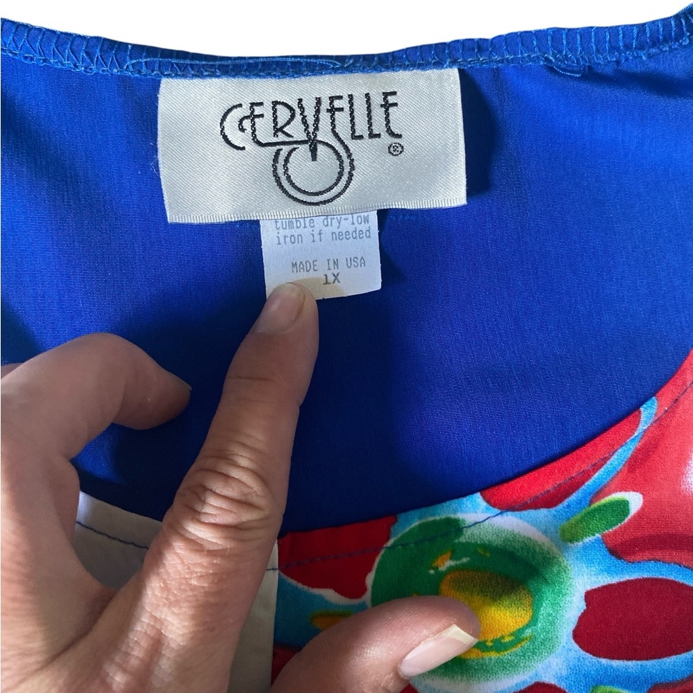 Vintage Cervelle Retro Relaxed Fit Colorblock Floral Women's Top- 1X - Picture 4 of 5